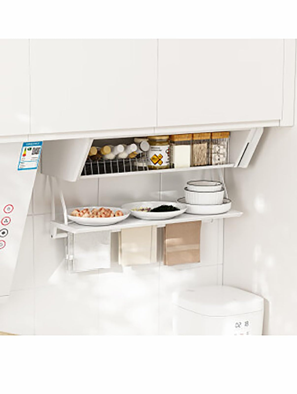 LIPJIA Kitchen Organizer Pull Down Wall Cabinet Storage Organizer, Heavy-Duty Upper Cabinet Storage Shelf, Seasoning Organizer Spice Storage for Kitchen/Pantry, Spice, Herbs