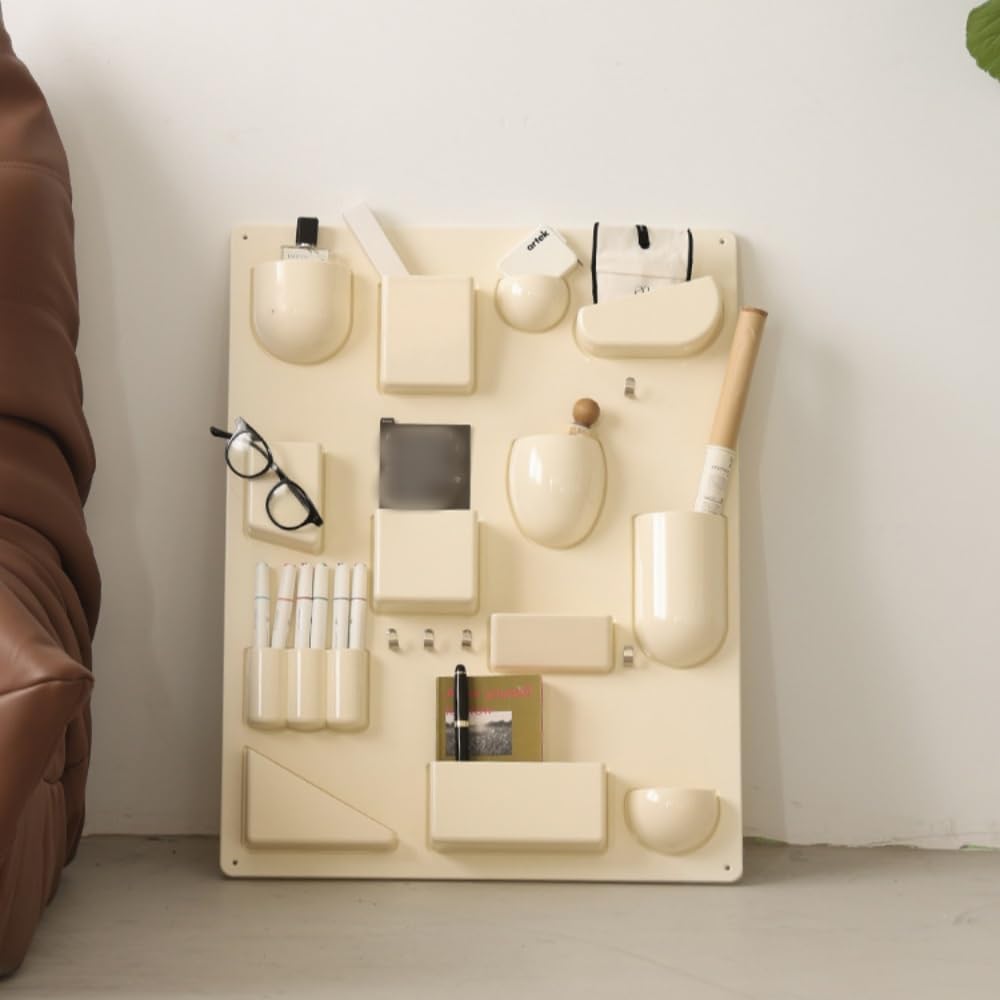 Multi-Grid Wall-Mounted Organizer with Hooks