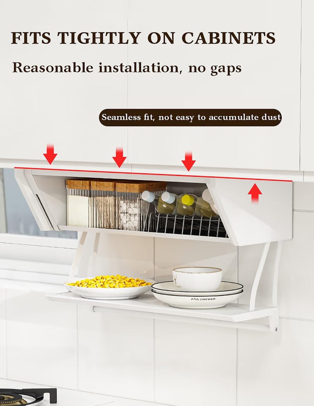 LIPJIA Kitchen Organizer Pull Down Wall Cabinet Storage Organizer, Heavy-Duty Upper Cabinet Storage Shelf, Seasoning Organizer Spice Storage for Kitchen/Pantry, Spice, Herbs