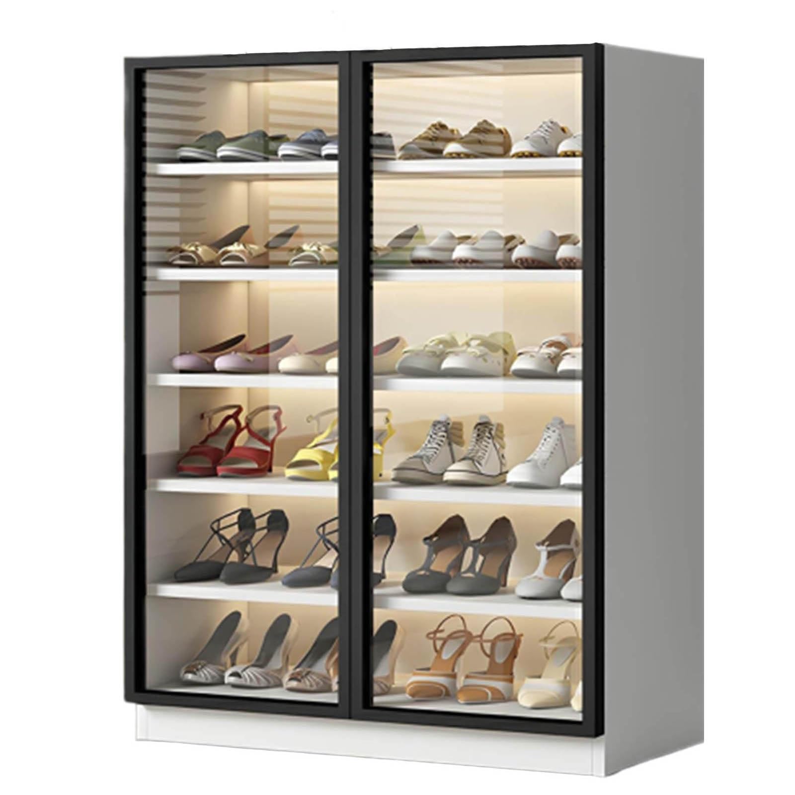 LED Shoe Cabinet with Glass Doors & Adjustable Shelves
