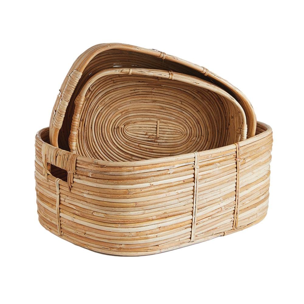 Set of 3 Natural Rattan Storage Baskets with Handles