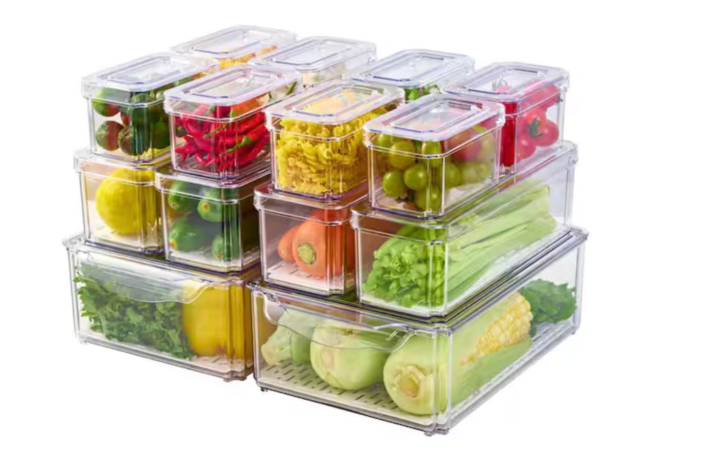 Set of 14 Stackable Fridge Organizer Bins with Lids NG86249