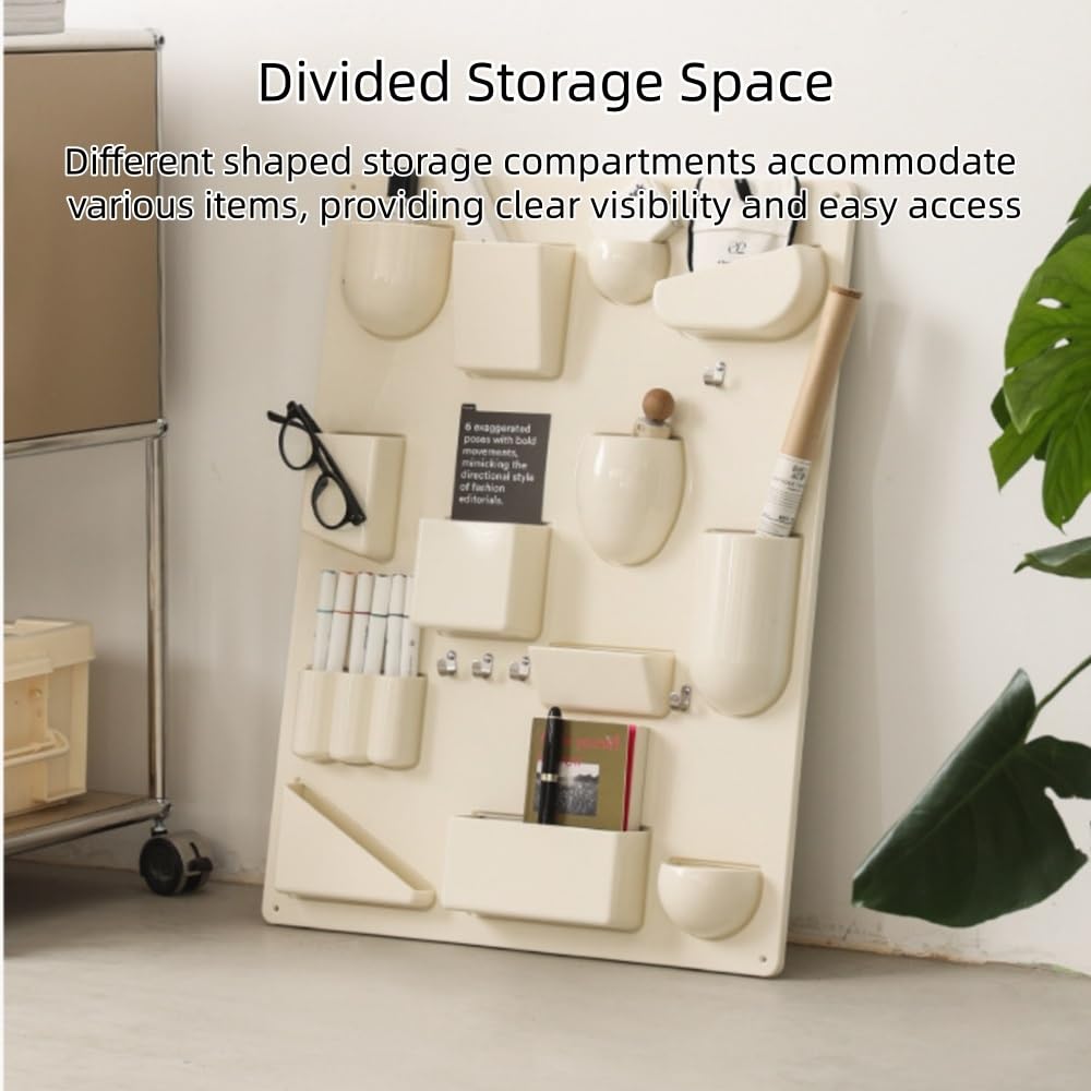 Multi-Grid Wall-Mounted Organizer with Hooks