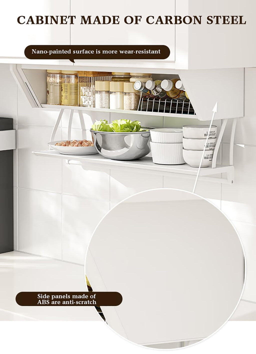 LIPJIA Kitchen Organizer Pull Down Wall Cabinet Storage Organizer, Heavy-Duty Upper Cabinet Storage Shelf, Seasoning Organizer Spice Storage for Kitchen/Pantry, Spice, Herbs