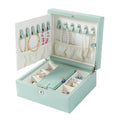 Jewelry case 2 Tier Large Capacity Jewelry Box Pu Leather Jewelry Organizer with Mirror & Lock, Earring Ring Necklace Storage Box Gift for Girls or Women Jewelry Box (Blu)