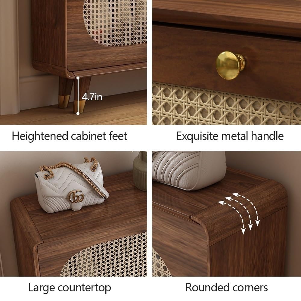 Rattan Shoe Cabinet with 6 Flip Drawers