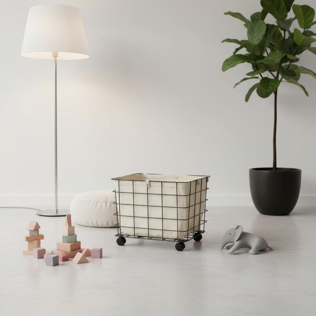 Large Rolling Storage Basket with Removable Liner