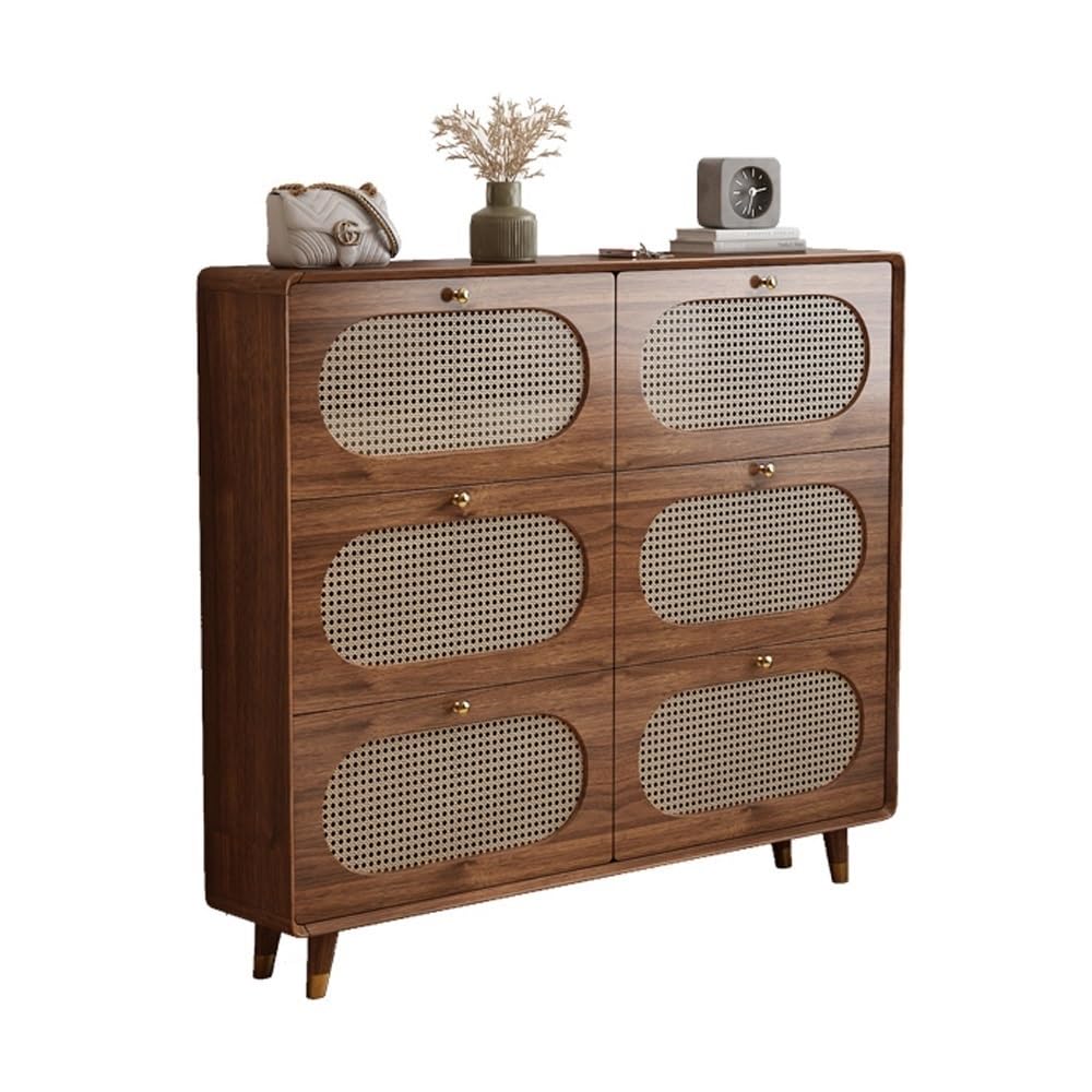 Rattan Shoe Cabinet with 6 Flip Drawers