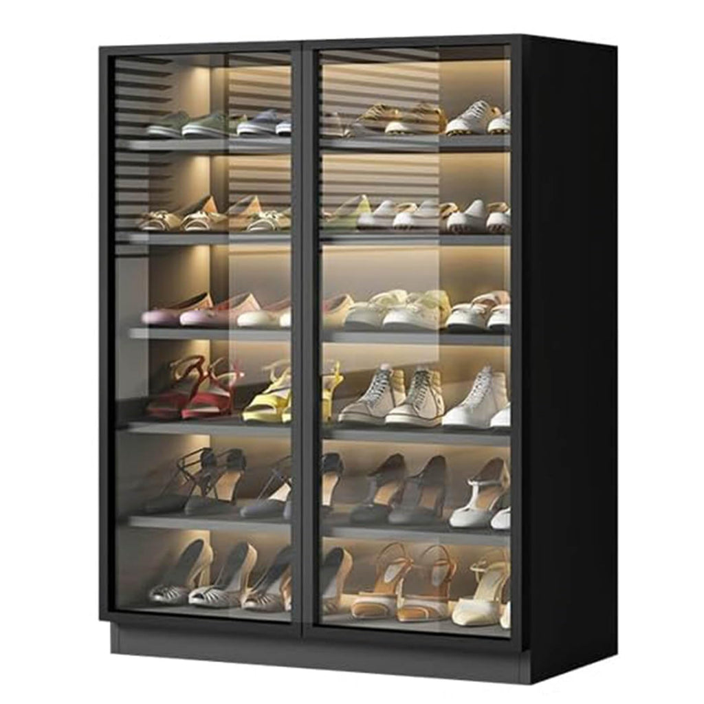 LED Shoe Cabinet with Glass Doors & Adjustable Shelves