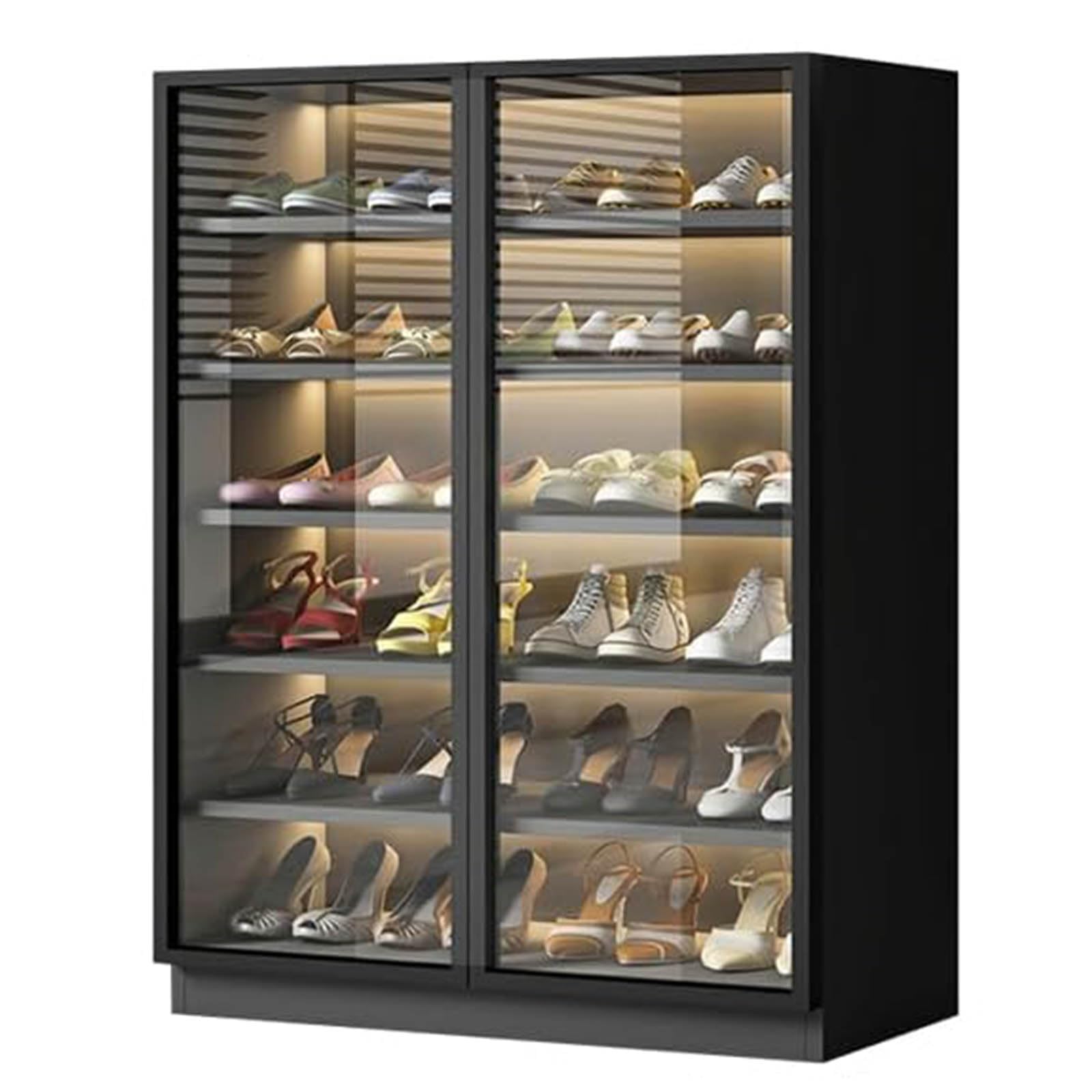 LED Shoe Cabinet with Glass Doors & Adjustable Shelves