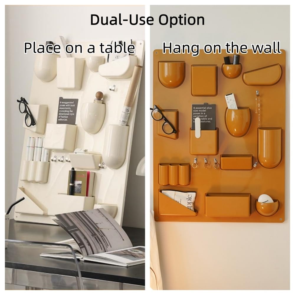 Multi-Grid Wall-Mounted Organizer with Hooks