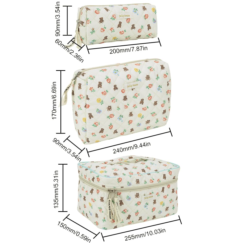 3-Piece Quilted Makeup & Toiletry Bag Set