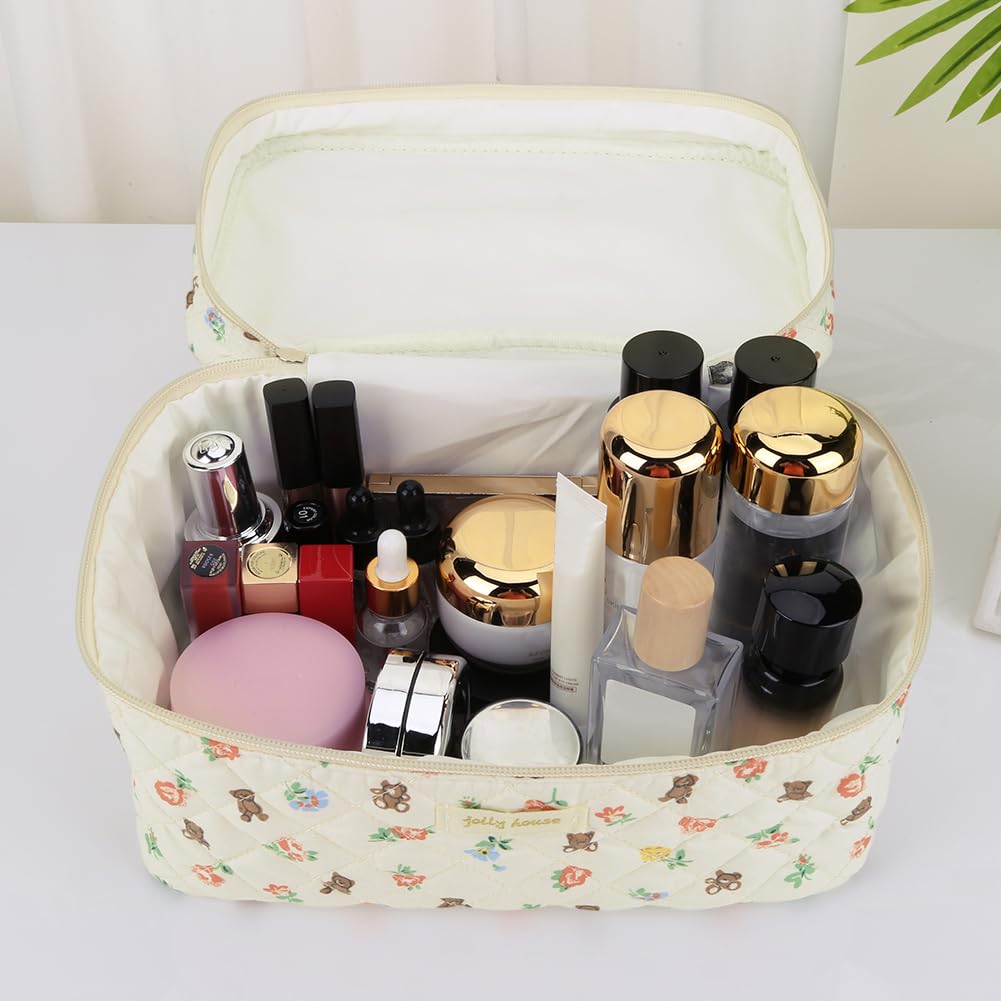3-Piece Quilted Makeup & Toiletry Bag Set