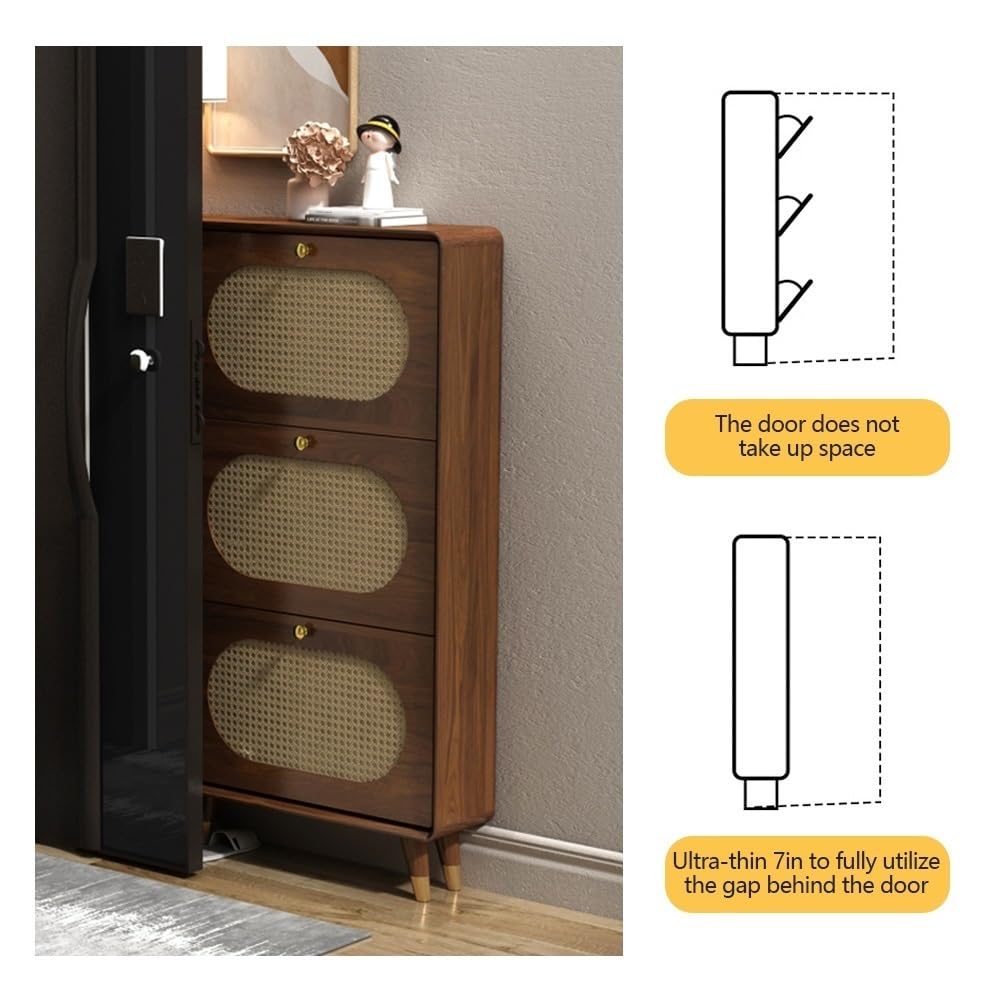 Rattan Shoe Cabinet with 6 Flip Drawers