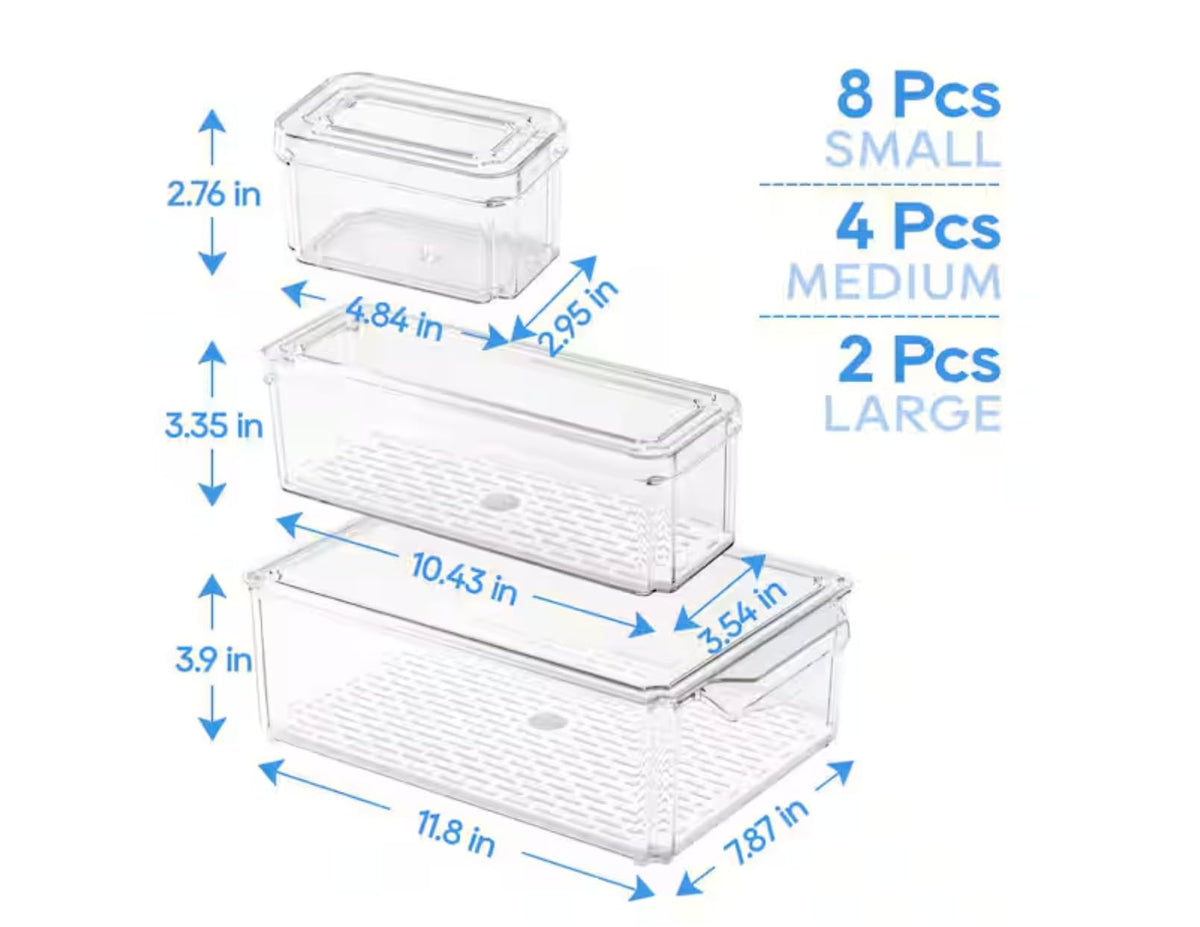 Set of 14 Stackable Fridge Organizer Bins with Lids NG86249