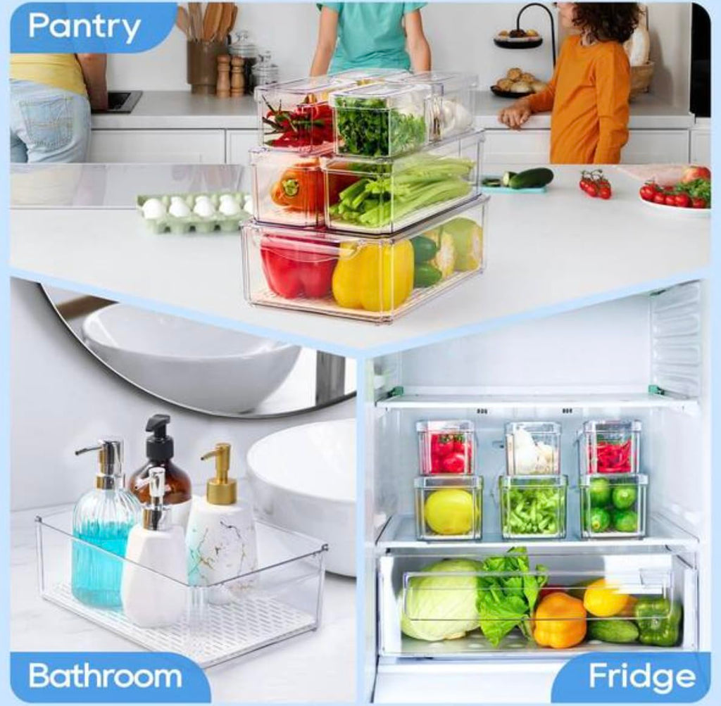 Set of 14 Stackable Fridge Organizer Bins with Lids NG86249
