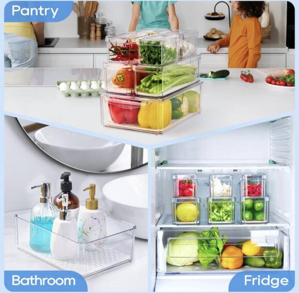 Set of 14 Stackable Fridge Organizer Bins with Lids NG86249