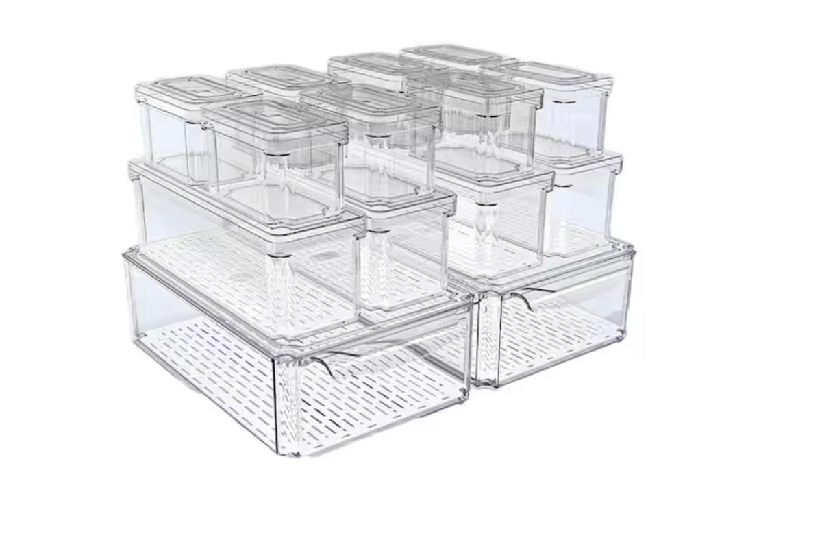 Set of 14 Stackable Fridge Organizer Bins with Lids NG86249