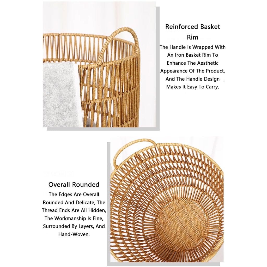 Rattan-Style Round Laundry Hamper with Handles