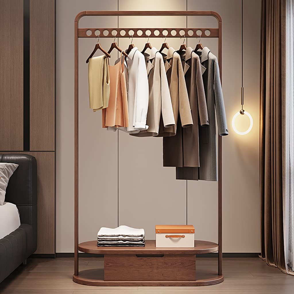 Freestanding Coat Rack with Double Storage Shelves