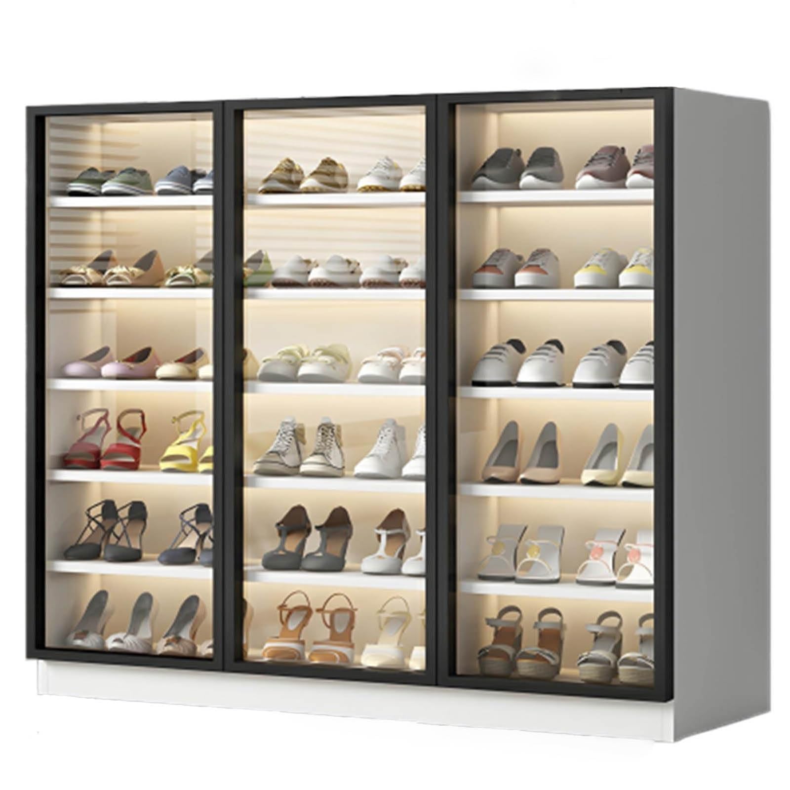 LED Shoe Cabinet with Glass Doors & Adjustable Shelves