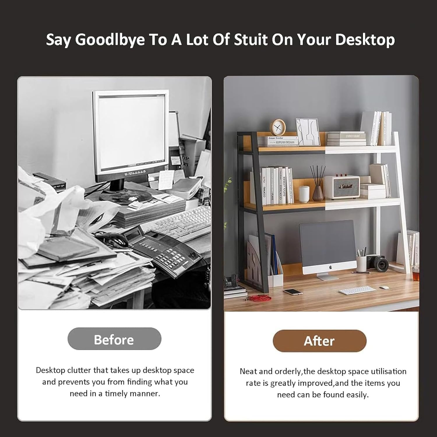 2-Tier Adjustable Desktop Bookshelf Organizer