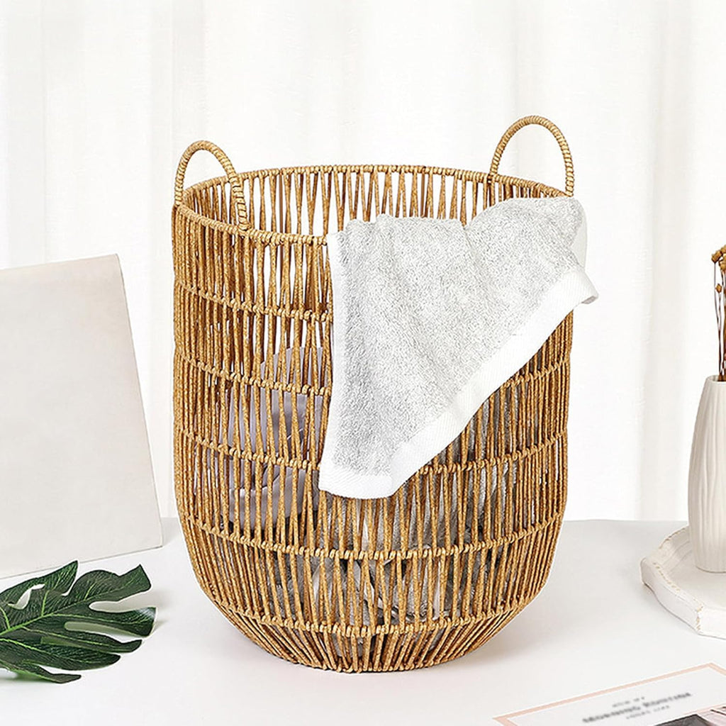 Rattan-Style Round Laundry Hamper with Handles