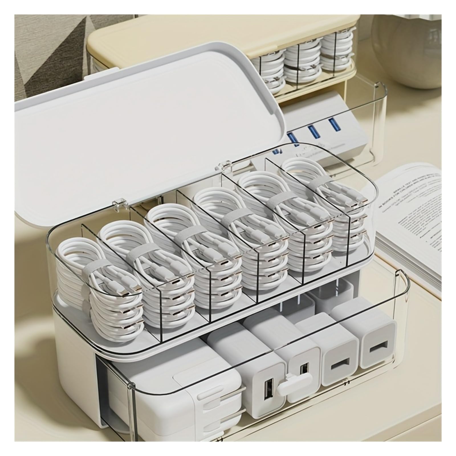 Transparent Cable & Charger Organizer Box