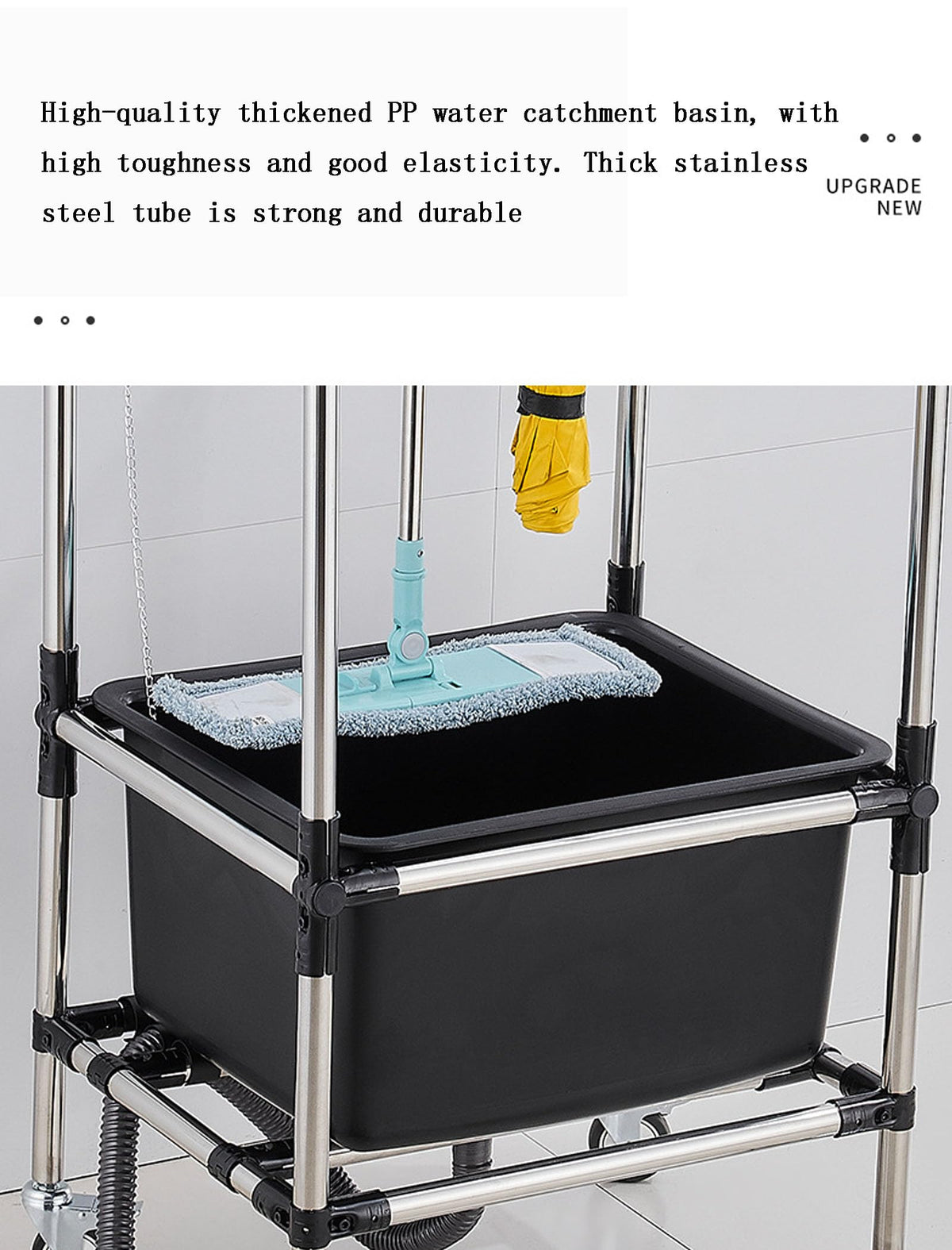 Rolling Broom & Mop Organizer with Hooks