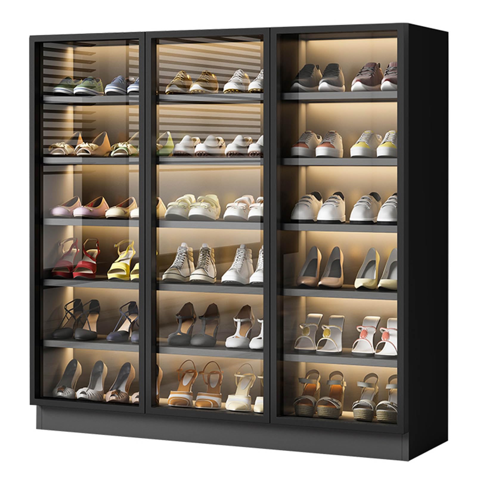 LED Shoe Cabinet with Glass Doors & Adjustable Shelves