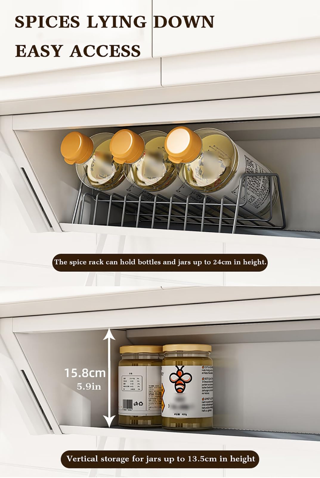 LIPJIA Kitchen Organizer Pull Down Wall Cabinet Storage Organizer, Heavy-Duty Upper Cabinet Storage Shelf, Seasoning Organizer Spice Storage for Kitchen/Pantry, Spice, Herbs