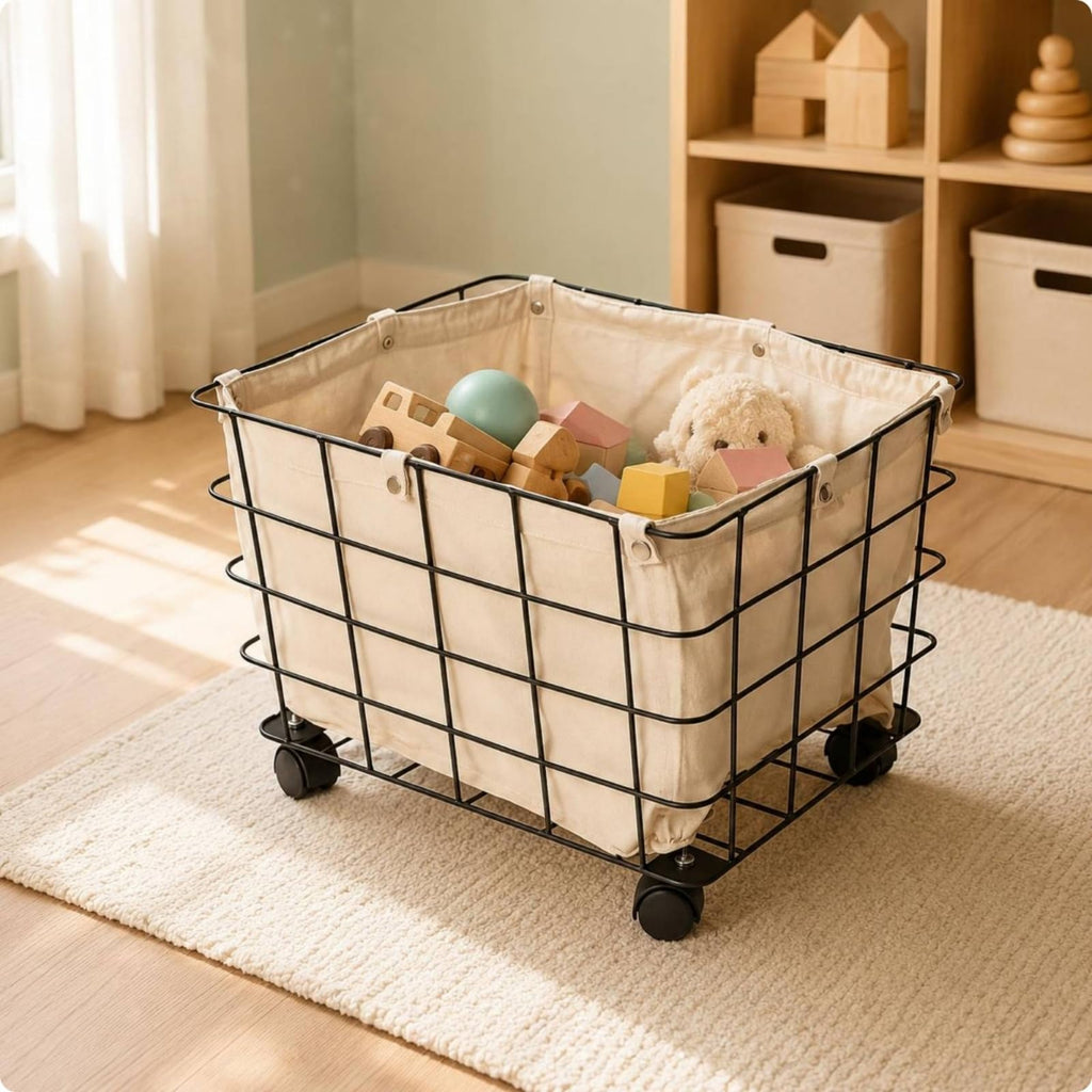Large Rolling Storage Basket with Removable Liner