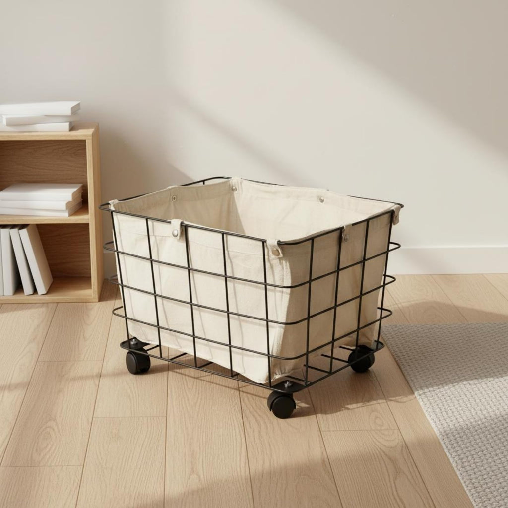 Large Rolling Storage Basket with Removable Liner