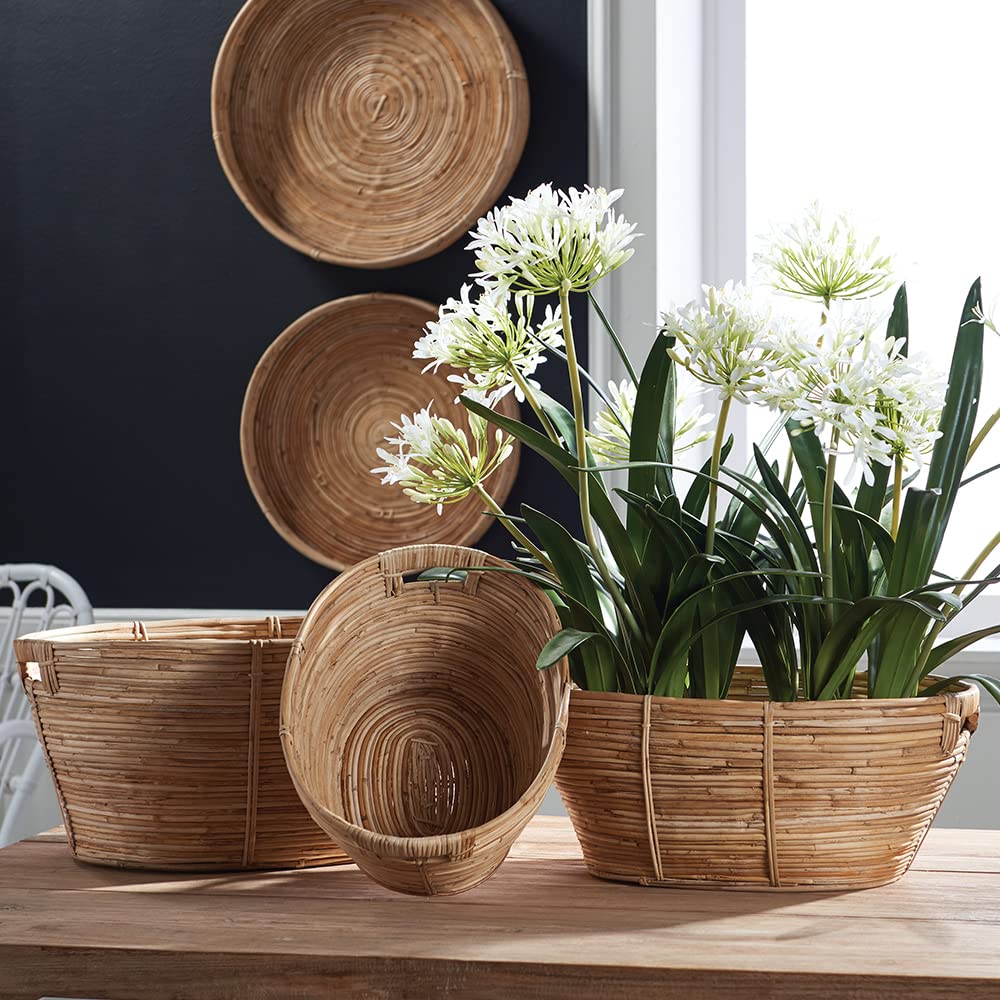 Set of 3 Natural Rattan Storage Baskets with Handles