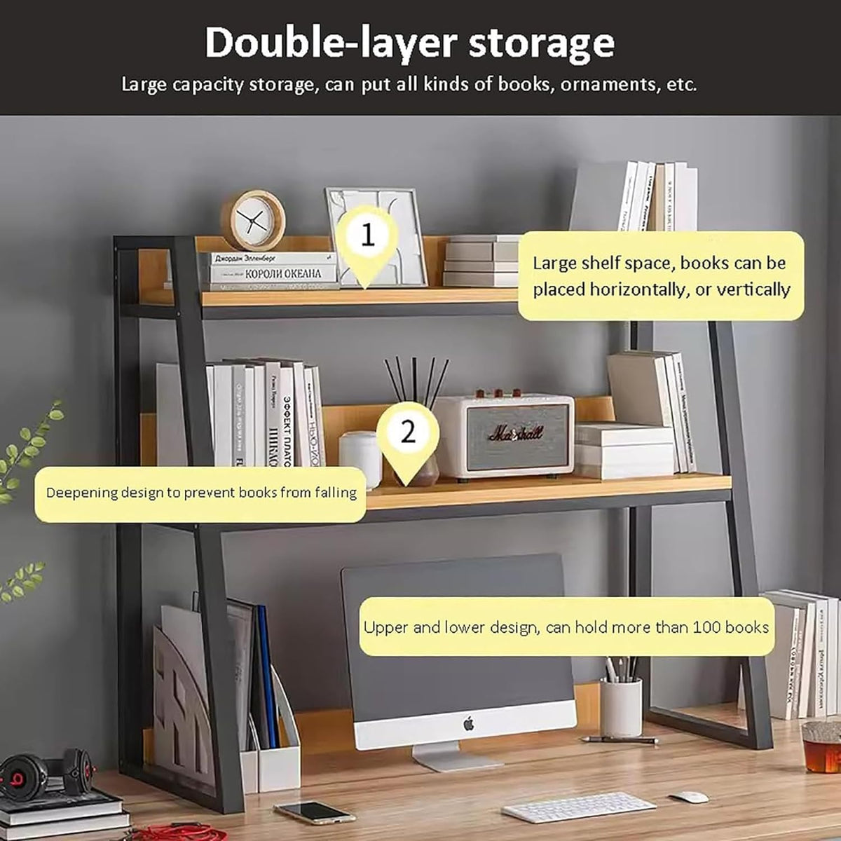 2-Tier Adjustable Desktop Bookshelf Organizer