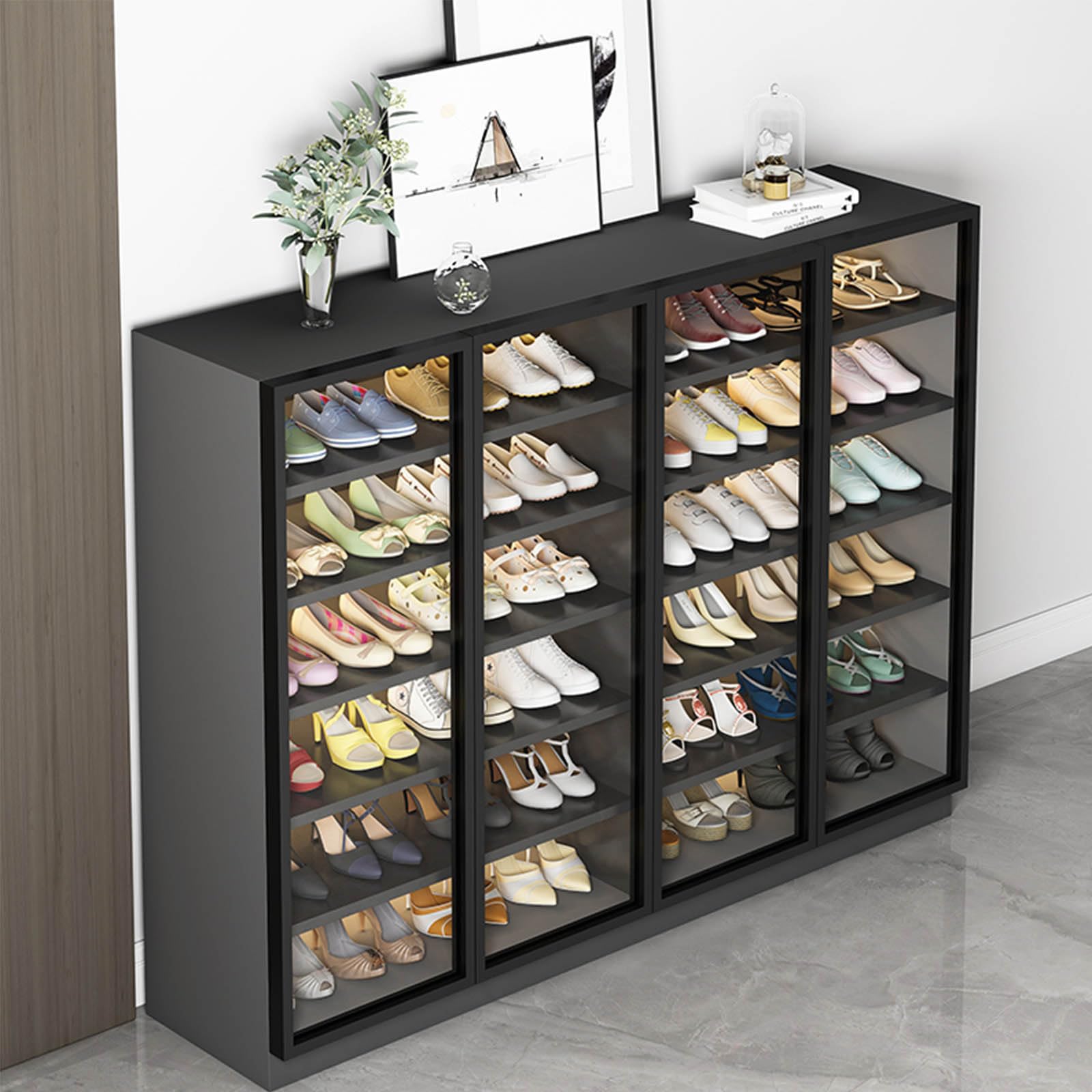 LED Shoe Cabinet with Glass Doors & Adjustable Shelves