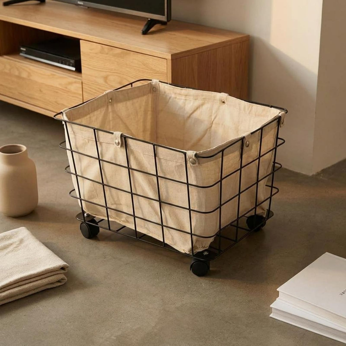 Large Rolling Storage Basket with Removable Liner