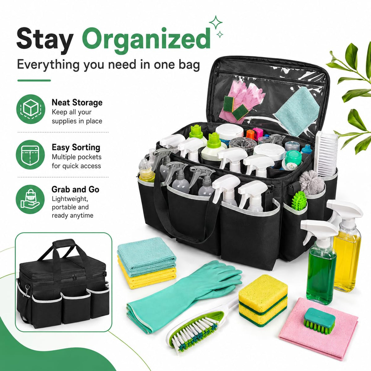 Large Cleaning Supply Organizer Bag with Shoulder Strap
