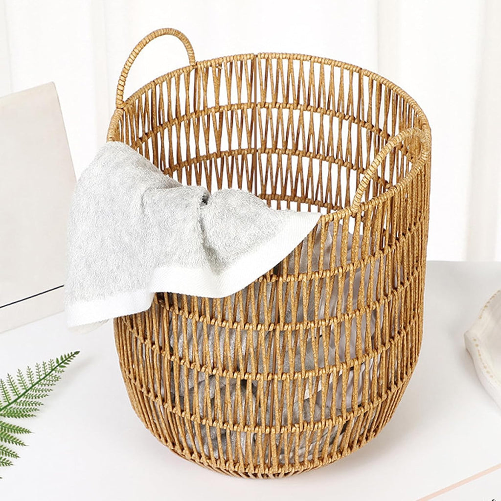 Rattan-Style Round Laundry Hamper with Handles