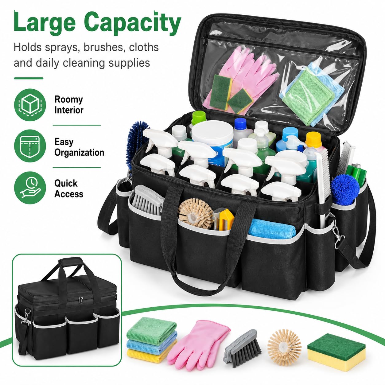Large Cleaning Supply Organizer Bag with Shoulder Strap
