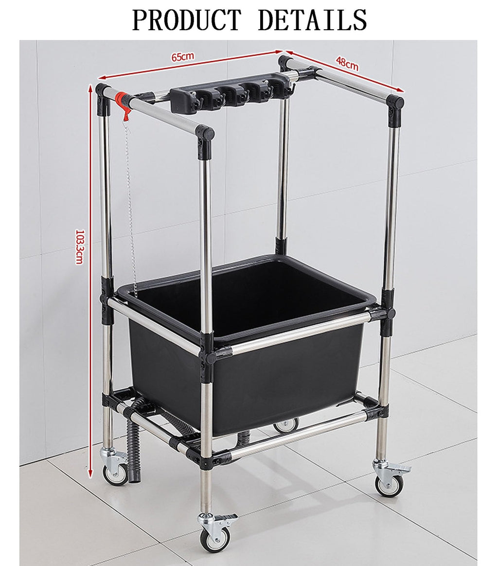 Rolling Broom & Mop Organizer with Hooks
