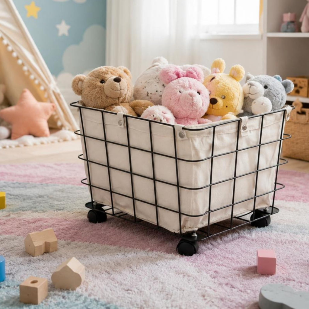 Large Rolling Storage Basket with Removable Liner