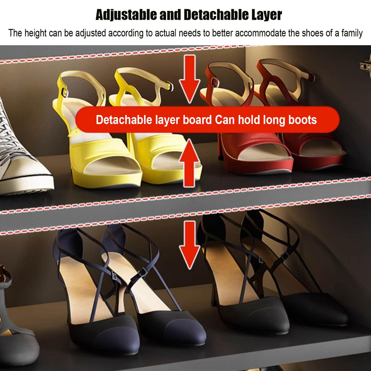 LED Shoe Cabinet with Glass Doors & Adjustable Shelves