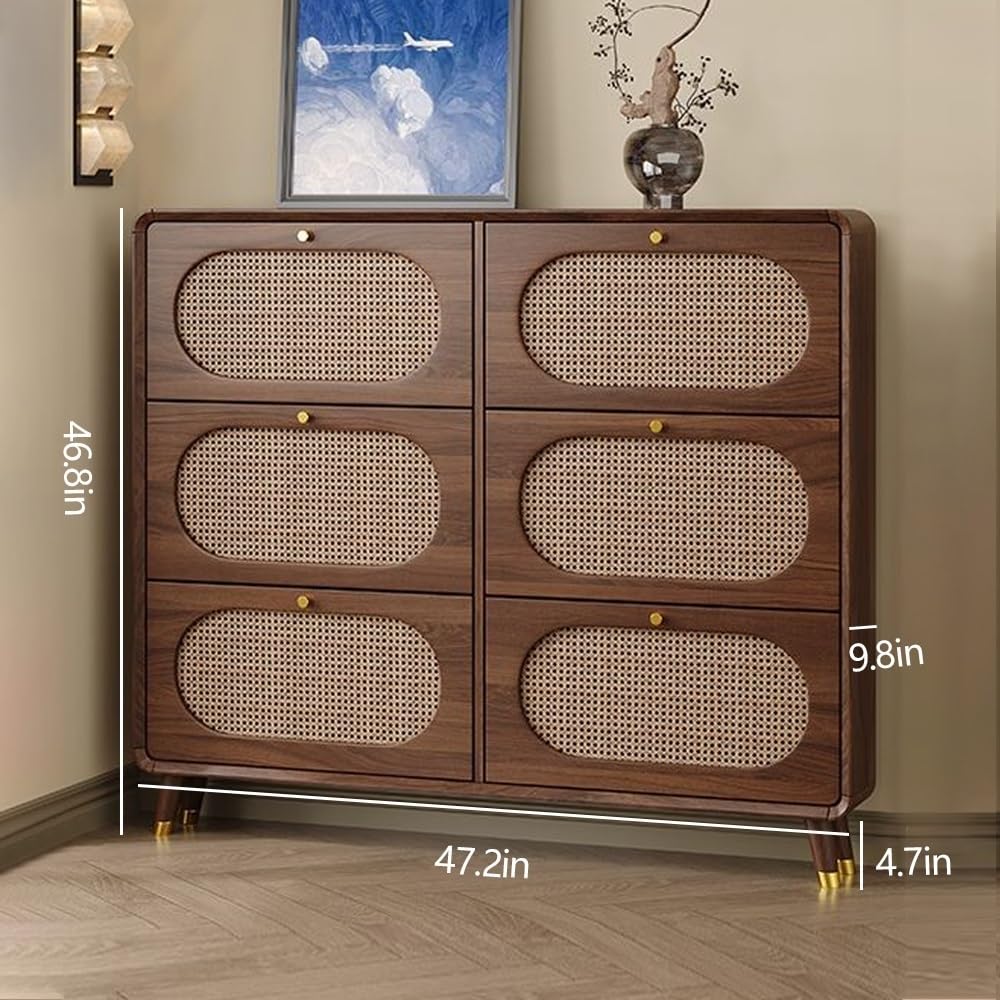Rattan Shoe Cabinet with 6 Flip Drawers