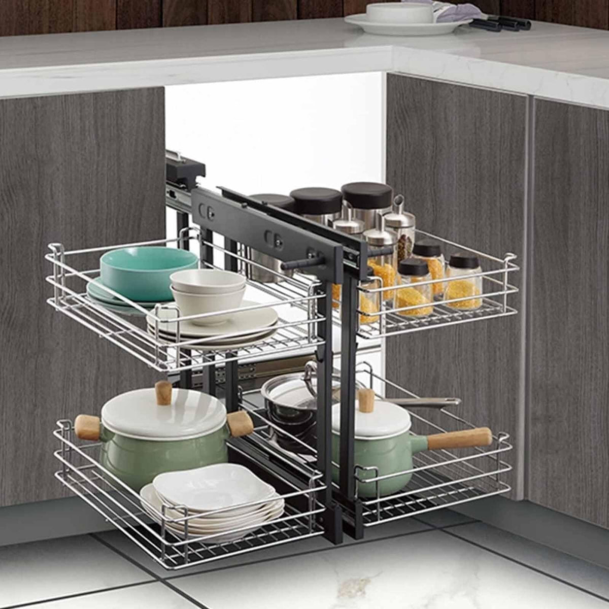 4-Tier Corner Pull-Out Cabinet Organizer