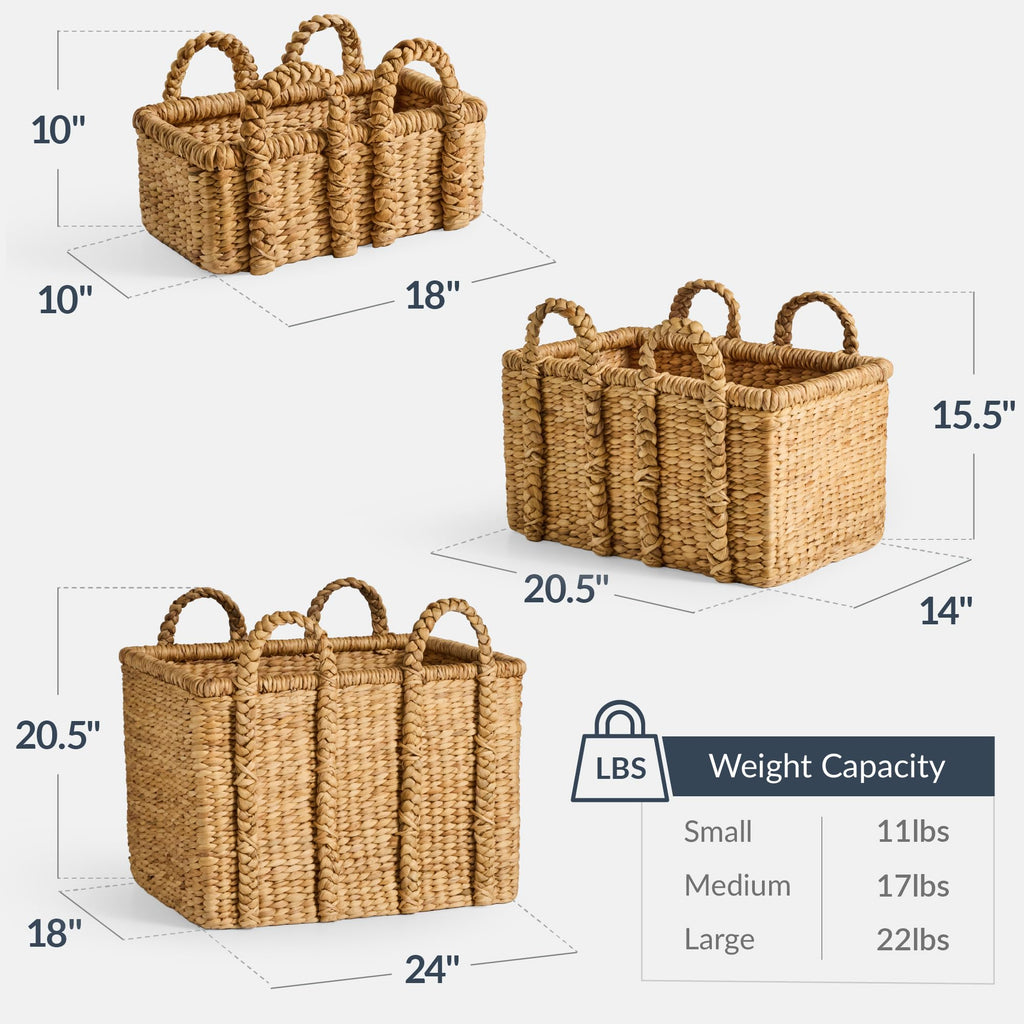 Set of 3 Handwoven Water Hyacinth Storage Baskets