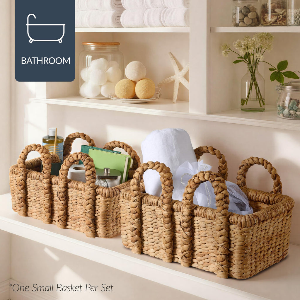 Set of 3 Handwoven Water Hyacinth Storage Baskets