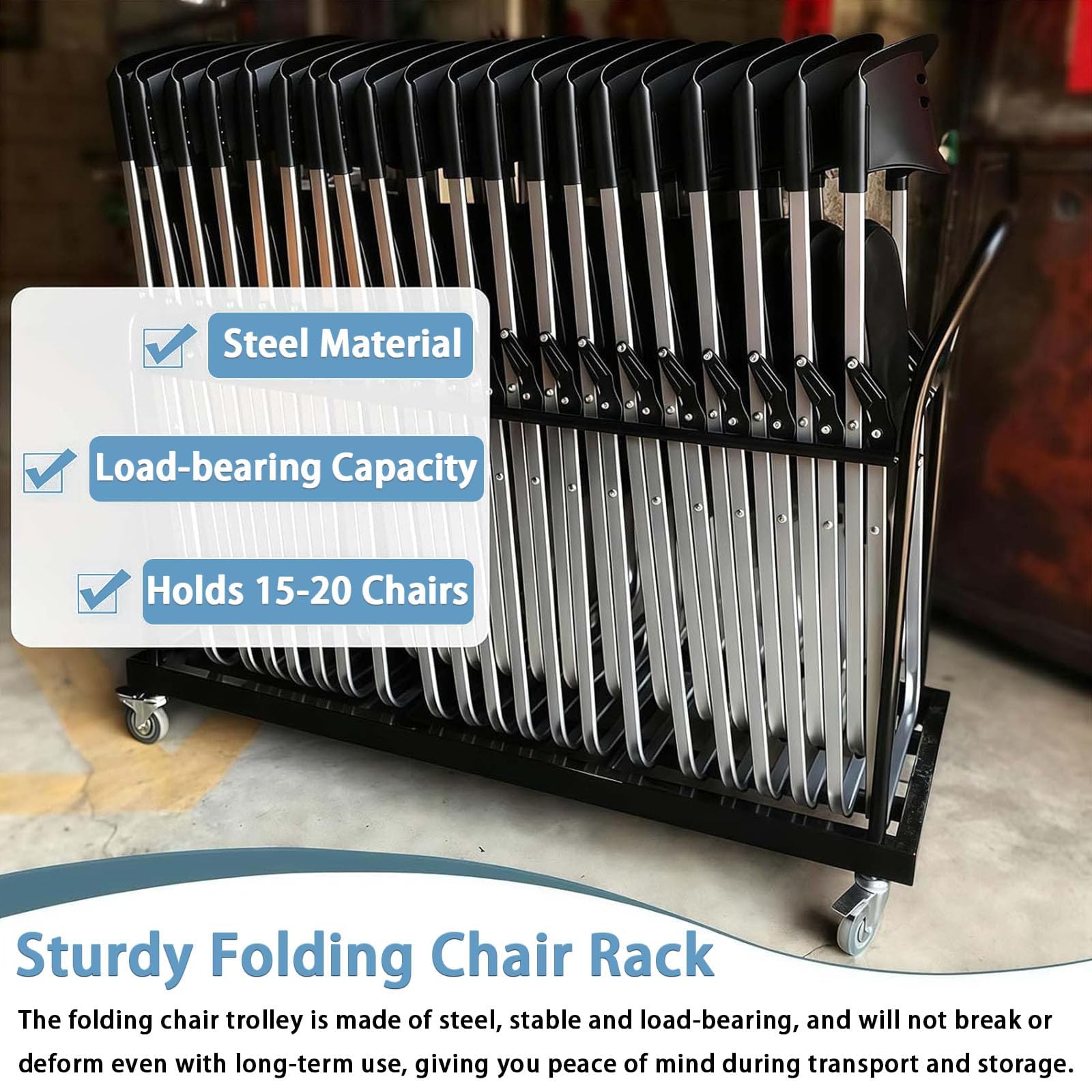 Heavy-Duty Folding Chair Storage Cart with Wheels