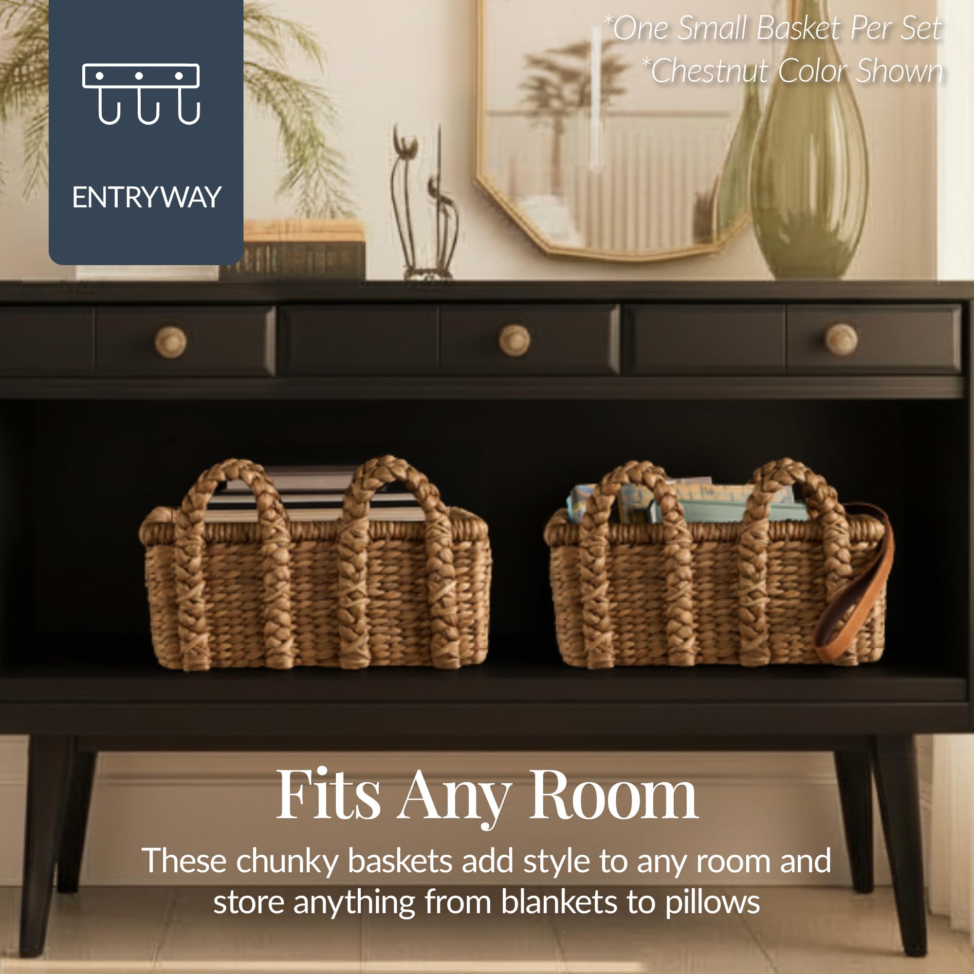 Set of 3 Handwoven Water Hyacinth Storage Baskets