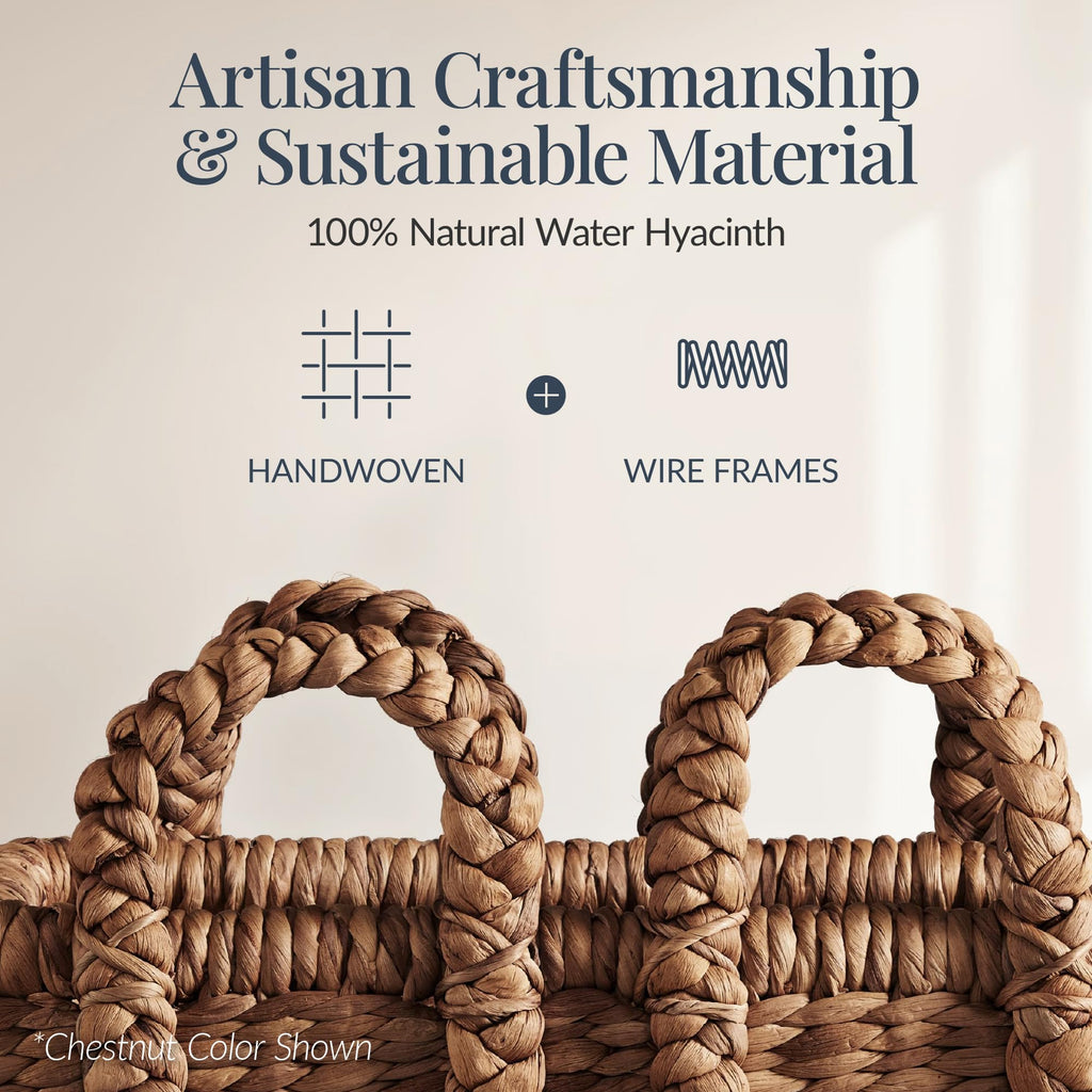 Set of 3 Handwoven Water Hyacinth Storage Baskets